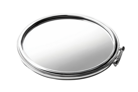 Reflective elegance of a classic handheld mirror resting on a smooth surface in natural light isolated on transparent background