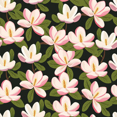 Magnolia flower seamless pattern. Vector clipart, illustration with isolated background.
