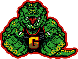 muscular gator mascot for school, college or league sports