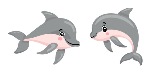 Cute dolphin. Vector clipart illustration on isolated background.