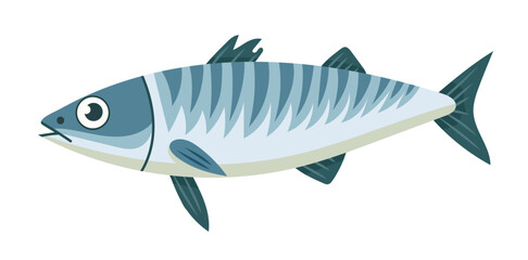 Cute Mackerel fish. Vector clipart illustration on isolated background.