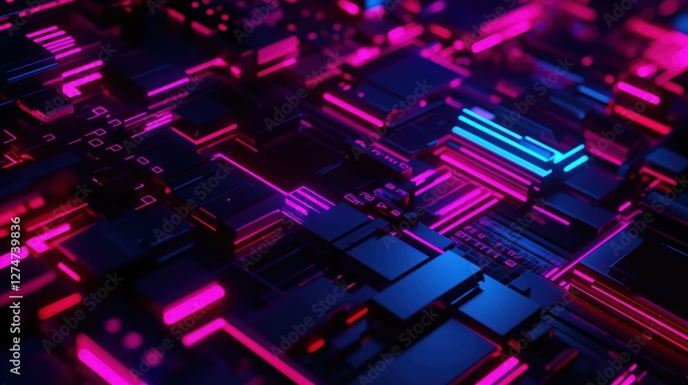 Aufkleber an intricate and vibrant digital landscape showcasing a fusion of neon colors, creating a futuristic