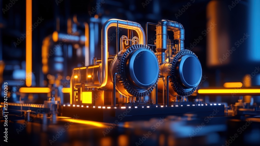 Poster an intricate close-up view of advanced machinery featuring glowing elements. this image showcases th