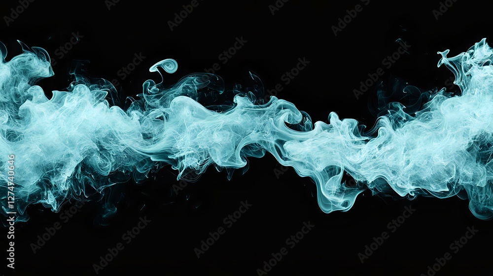 Poster ethereal turquoise smoke swirls against black background creating dynamic flowing patterns and abstr