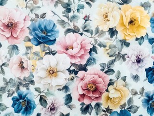 Flowery wallpaper with a colorful array of flowers on a textured background. Floral pattern perfect for home or fashion designs.