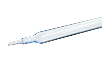Precision glass pipette ready for laboratory experiments and scientific research on a clean surface isolated on transparent background