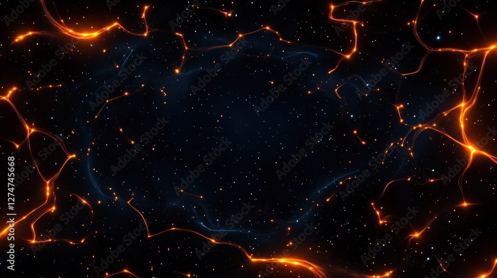 Poster this stunning abstract background features a dark space filled with glowing orange lines, creating a