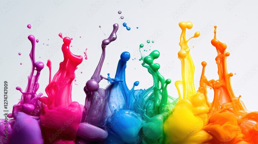 Poster vibrant splashes of colored paint create an artistic display, showcasing a spectrum of hues from pin