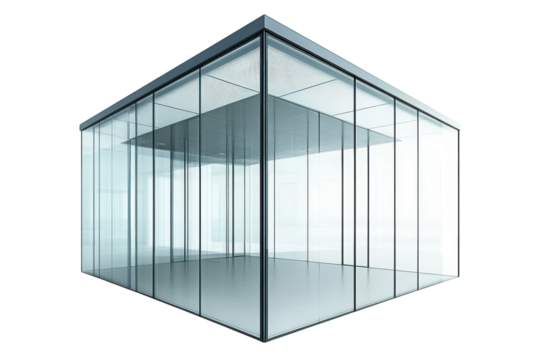A stunning glass pavilion showcasing modern architecture in a minimalist design isolated on transparent background