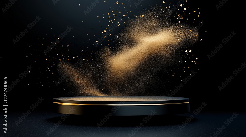 Poster a stunning display of swirling dust and particles in a dark environment, creating an ethereal atmosp