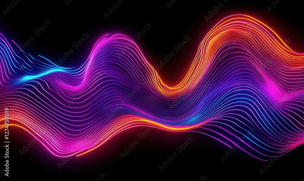 Poster abstract background of swirling multicolored neon lines, glowing with motion, vibrant futuristic des