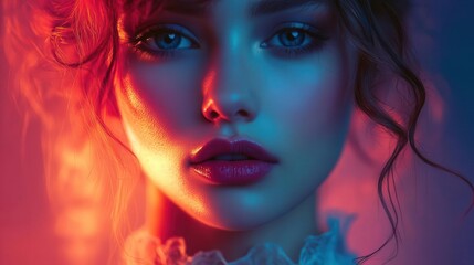 Obraz premium Vintage fashion style photoshoot with glowing AR style details, nostalgic lighting, retro setting, photorealistic