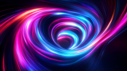 Obraz premium Vibrant abstract swirl of colorful light trails on a dark background, creating dynamic and fluid motion resembling neon waves. Electric Aurora Vortex. Illustration