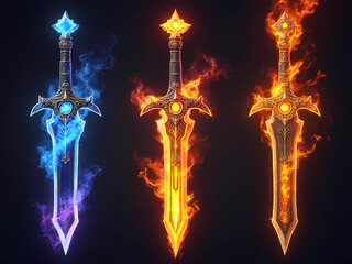 Gaming Asset - Fiery Sword Set