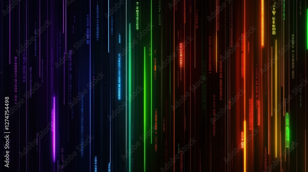 Poster a vibrant abstract background featuring colorful vertical lines illuminated with neon hues. this eye