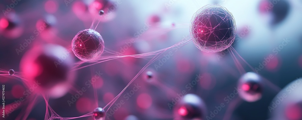Poster dynamic interaction of molecules in a scientific environment abstract visualization digital art clos