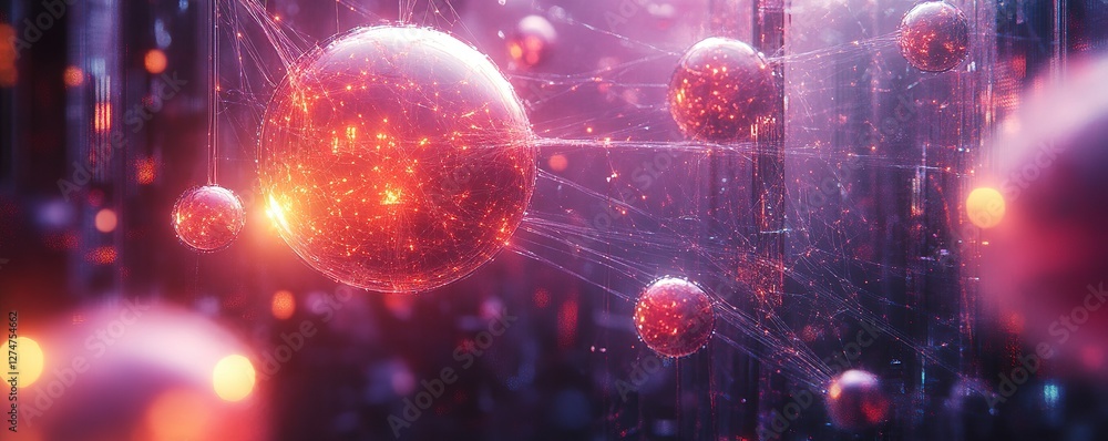 Poster exploring quantum particles in a digital universe abstract science visualization futuristic environm