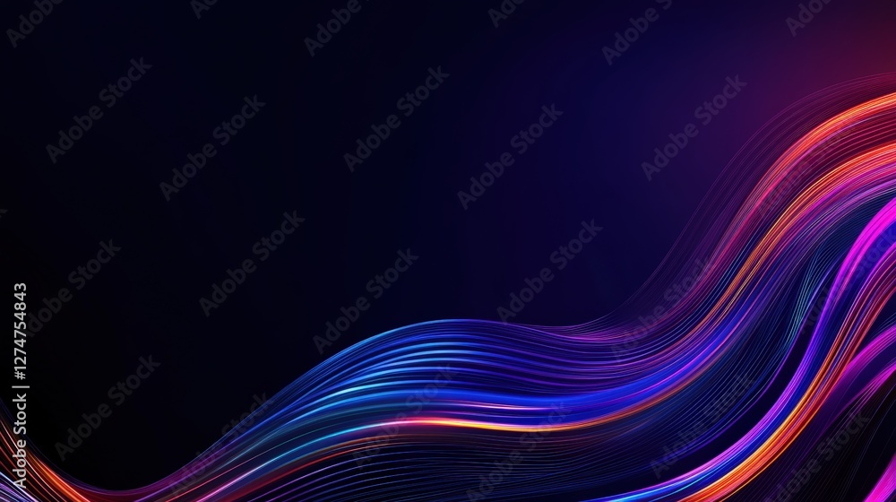 Poster a vibrant abstract background featuring flowing lines in vivid colors. perfect for technology, digit