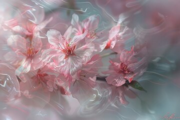 Spring blossoms create a soft, dreamy atmosphere in a tranquil setting during early morning light