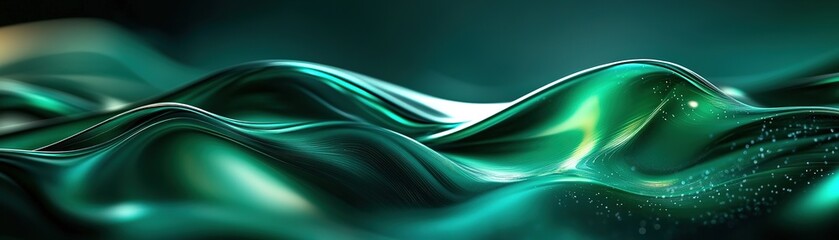 Fototapeta premium Captivating green waves flowing abstract nature scene digital art enigmatic environment close-up view fluid concept
