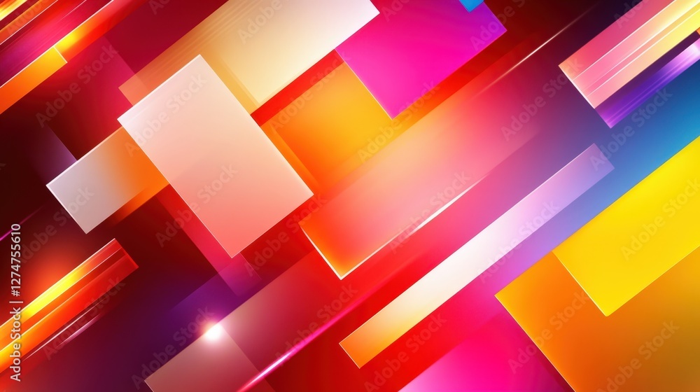 Poster a vibrant abstract design featuring colorful rectangles and stripes in dynamic arrangements. ideal f