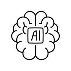 A black and white minimalist line art vector illustration of a brain with 