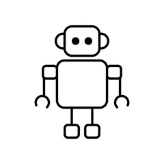 Minimalist line art vector illustration of a simple robot with a square body and circular eyes, symbolizing AI and robotics