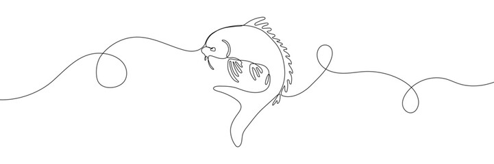 Obraz premium One-line drawing vector illustration of a jumping fish. Fish leaping out of the water, symbolizing freedom, nature, fishing, and marine wildlife in artistic form