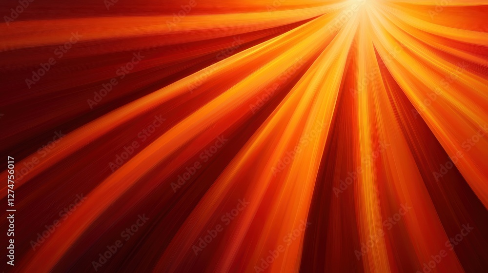 Poster a vibrant abstract image featuring dynamic orange rays converging towards a bright light source, sym