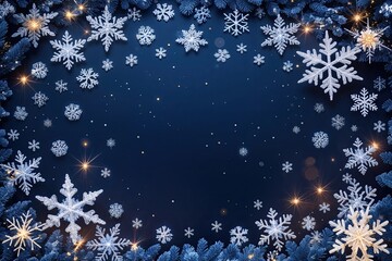 Enchanting Dark Blue Christmas Wallpaper Featuring Crystalline Snowflakes and Sparkling Elements