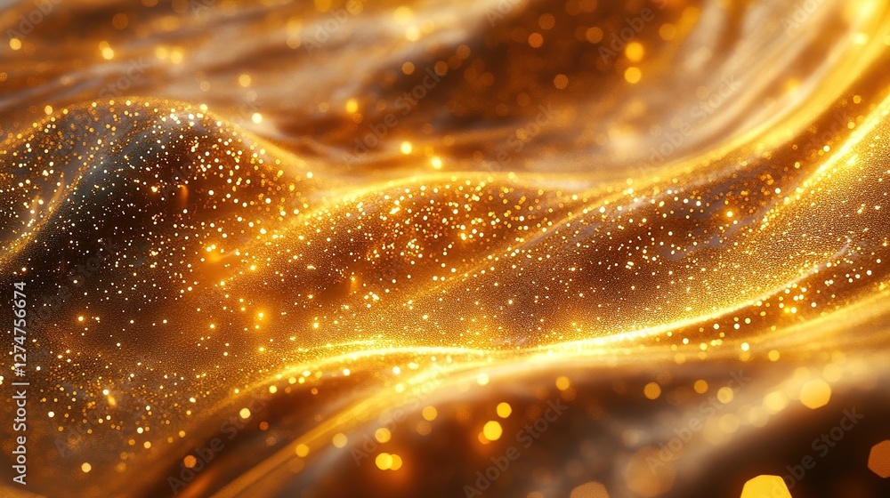 Poster captivating golden waves abstract visuals digital art illuminated background dynamic perspective ele