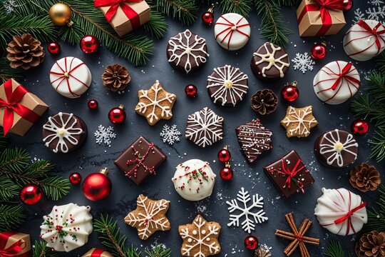 Warm Christmas and New Year Background with Festive Wishes and Holiday Treats on White Marble