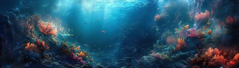 Fototapeta premium Exploring the vibrant coral reef ecosystem underwater paradise ocean calm wide-angle marine biodiversity