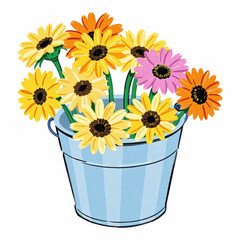 Obraz premium Illustration of a Cheerful Gerbera Bucket