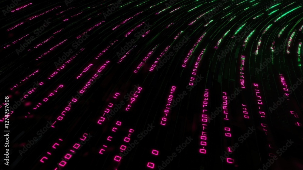 Poster a vibrant and dynamic representation of data streams in neon colors, illustrating digital communicat