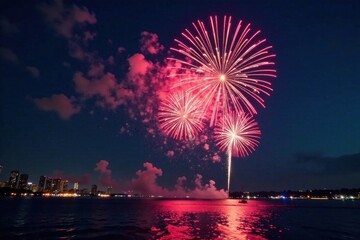 New Year's Eve fireworks explode in the night sky , Night Sky, Confetti, Fireworks