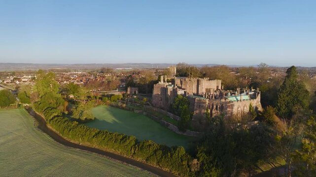 Berkeley Castle from a drone, Berkeley, Cotswolds, Gloucestershire, England