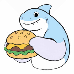Illustration of a Cool Shark with a Giant Burger Logo