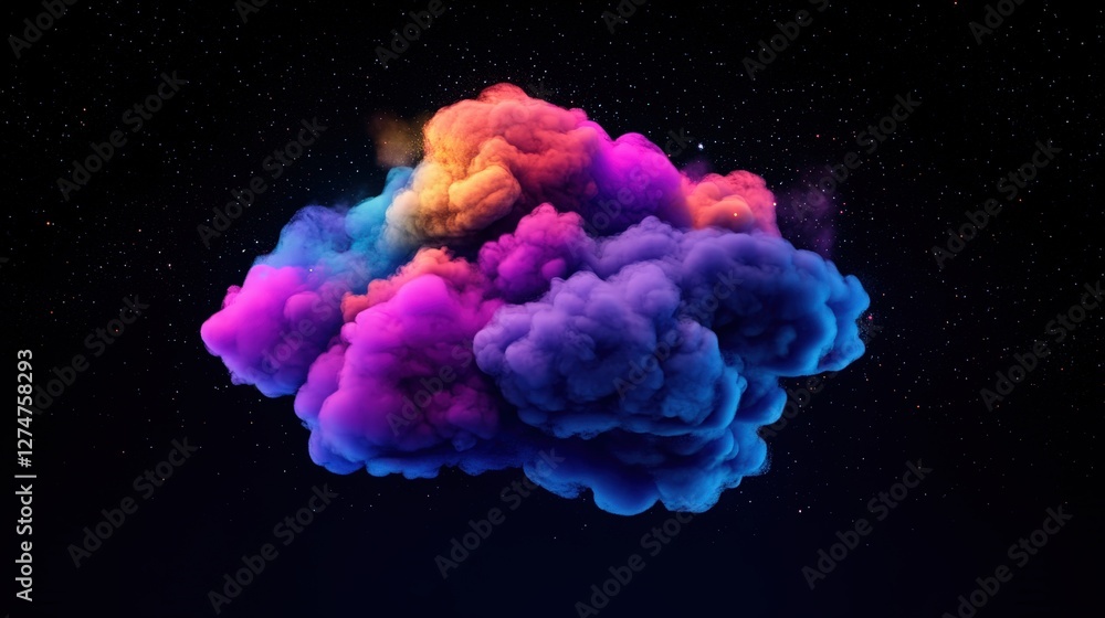 Poster a vibrant cloud of multicolored smoke swirls through the darkness, creating a mesmerizing spectacle 