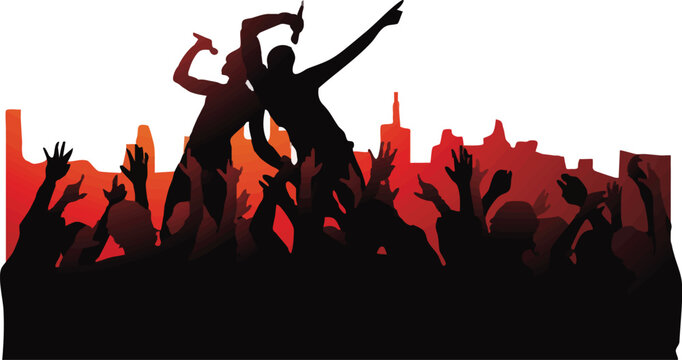 set of vector illustration a crowd of people at a concert with their hands up Adobe Illustrator Artwork silhouette of people dancing 