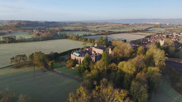 Berkeley Castle from a drone, Berkeley, Cotswolds, Gloucestershire, England