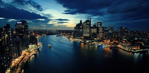 Naklejka premium City Lights Illuminate Night Sky Reflecting Urban Beauty After Sunset