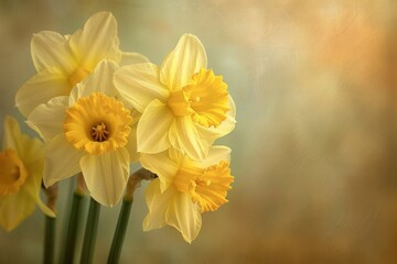 Naklejka premium Beautiful daffodils blooming in a sunny garden during spring