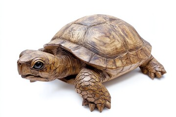 Obraz premium Intricately carved wooden turtle sculpture highlights craftsmanship and nature's beauty isolated on transparent background
