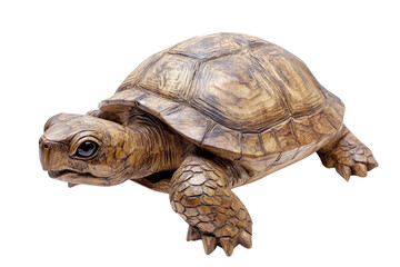 Obraz premium Intricately carved wooden turtle sculpture highlights craftsmanship and nature's beauty isolated on transparent background