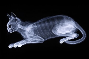 Fototapeta premium X-ray Glimpse: An X-ray image offers a unique perspective of the anatomy of a cat, displaying its skeletal structure. The image provides a clear depiction of the animal's form