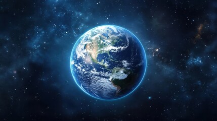 Fototapeta premium Earth rotates in space with stars, cosmic beauty. Global view.