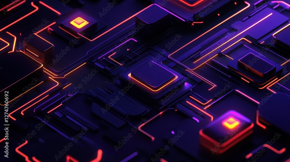 Poster a vibrant, abstract close-up of circuit board patterns, showcasing glowing lines and intricate desig