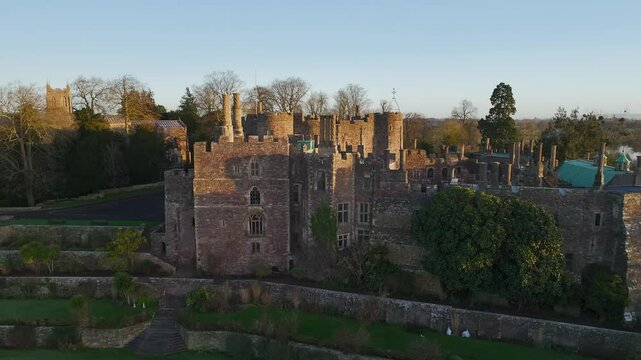 Berkeley Castle from a drone, Berkeley, Cotswolds, Gloucestershire, England