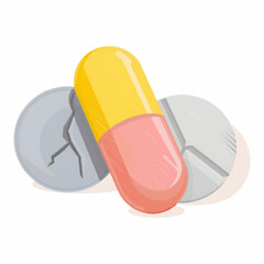 Illustration of Colorful Medicine Capsules and Round Tablets